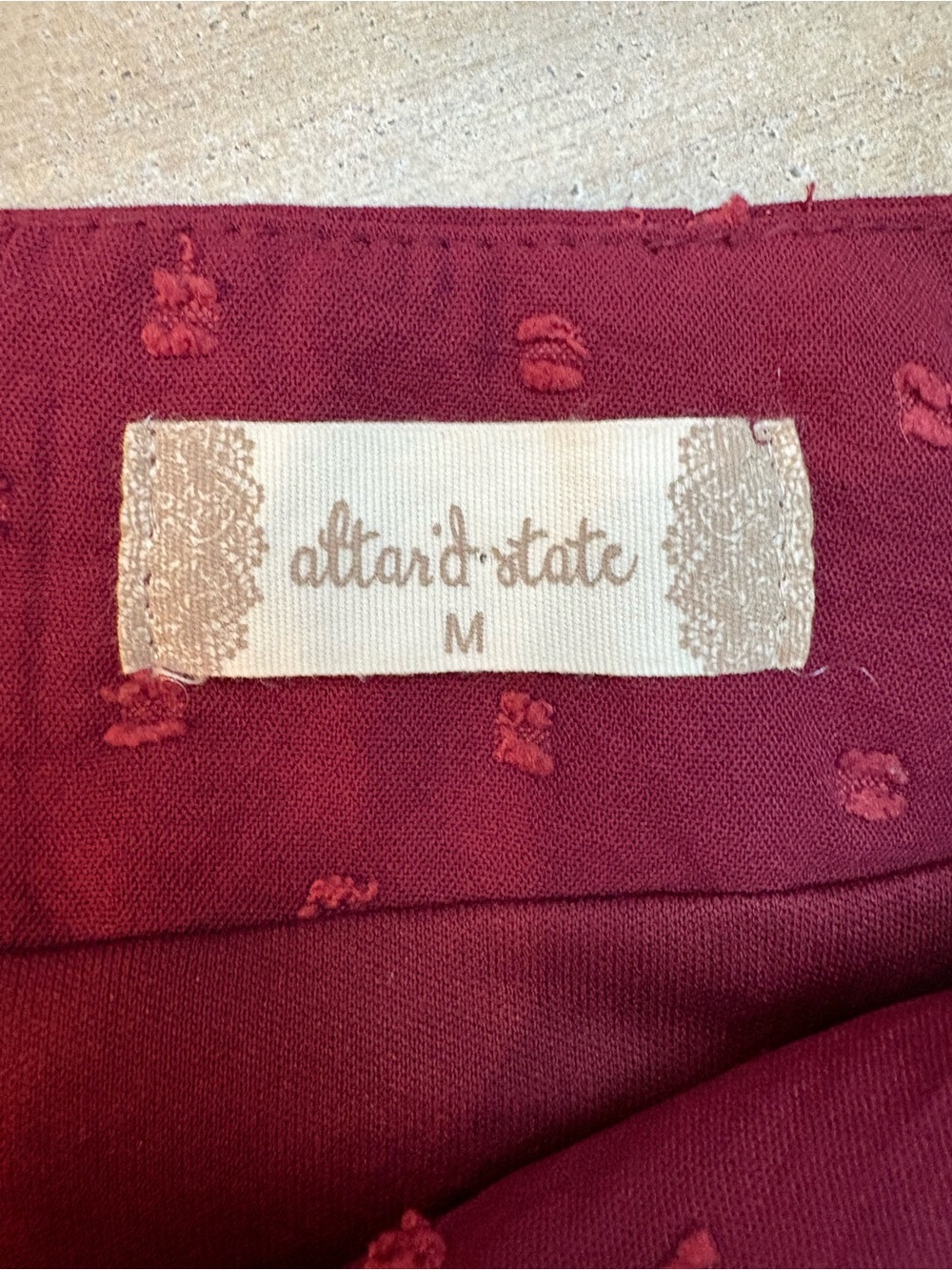 Altar’d State Burgundy Textured Dot Flounce Mini Skirt Size M - Picture 4 of 7